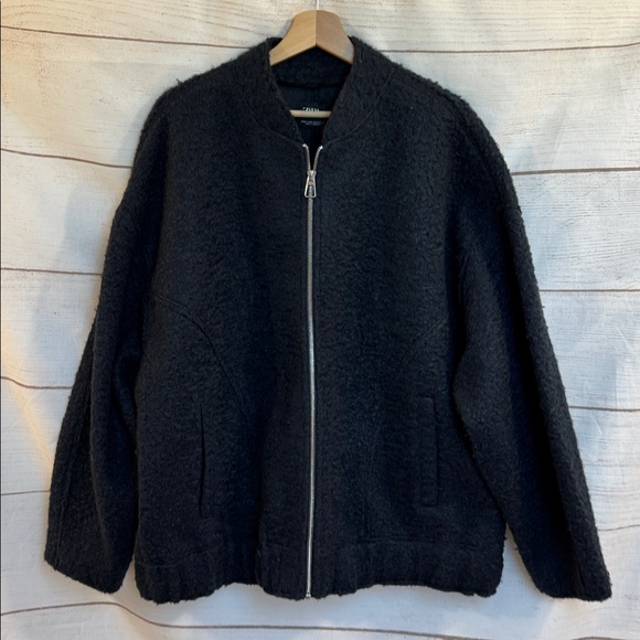 ZARA Black Fleece Teddy bomber Jacket Medium Large - Picture 7 of 10